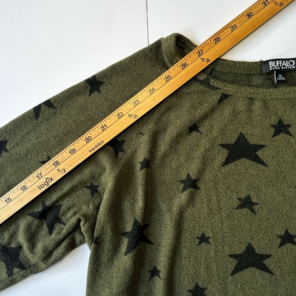 Buffalo David Bitton Sweater Women's XL Green Black Stars Pullover Super Soft - Picture 7 of 10